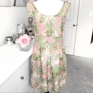 J.Crew Dress Size 4 100% Silk Floral Sleeveless Green Pink Garden Romantic Y2K